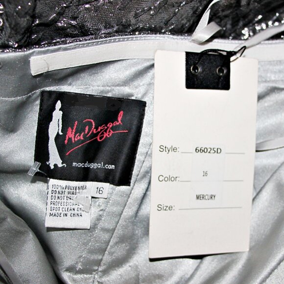 MAC DUGGAL STRAPLESS METALLIC BROCADE MERMAID GOWN in MERCURY sz 16 $598 66025D - Picture 16 of 16